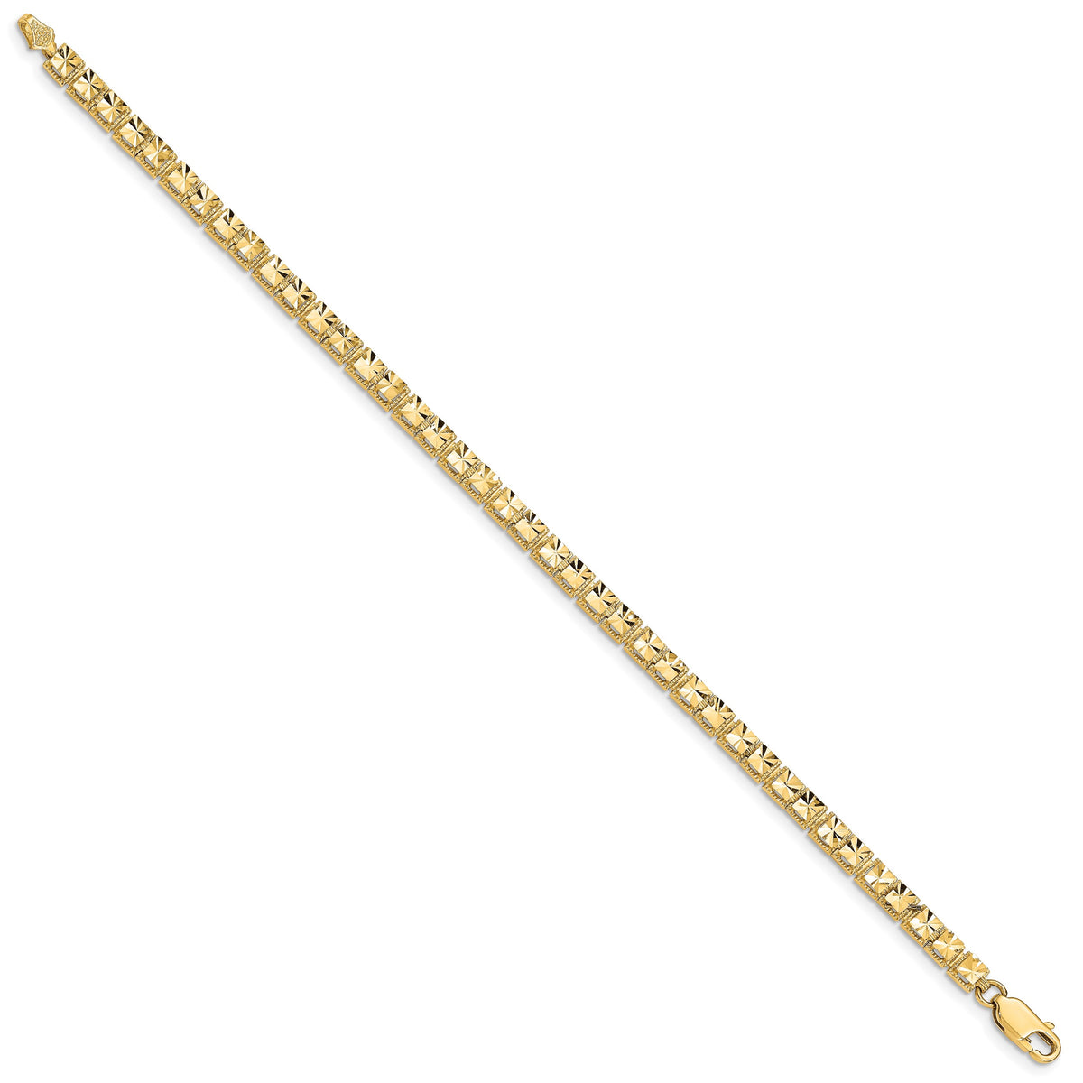 14k Yellow Gold Polished 4mm Diamond-Cut Squares 7.25 inch Bracelet, view 2