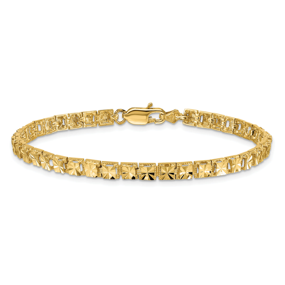 14k Yellow Gold Polished 4mm Diamond-Cut Squares 7.25 inch Bracelet, view 3
