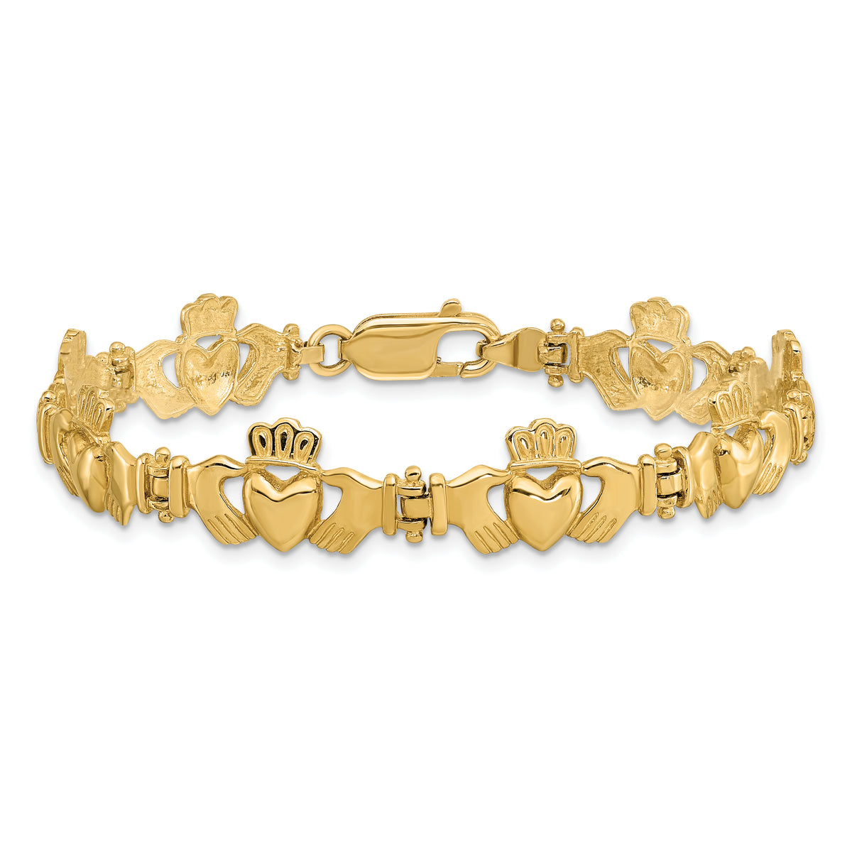 14k Yellow Gold Polished Claddagh Link 7 inch Bracelet, view 3