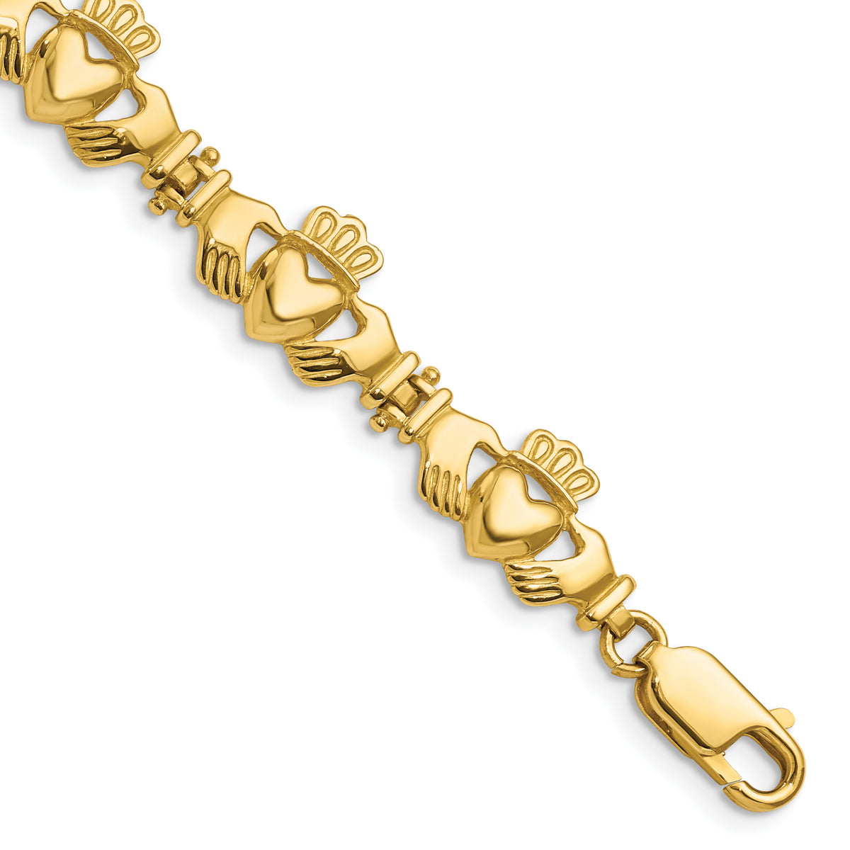14k Yellow Gold Polished Claddagh Link 7 inch Bracelet