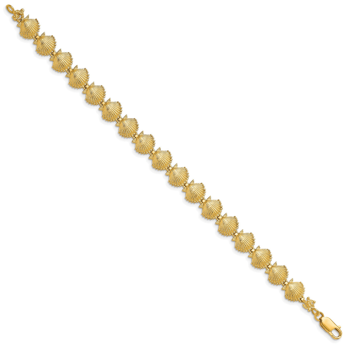 14k Yellow Gold Polished Scallop Shell 7.25 inch Bracelet, view 2