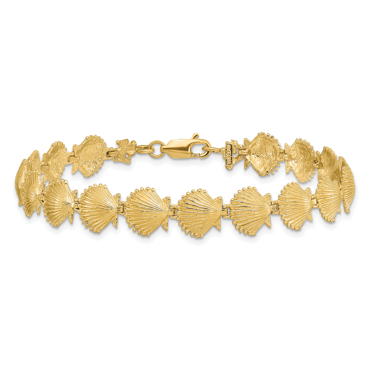 14k Yellow Gold Polished Scallop Shell 7.25 inch Bracelet, view 3