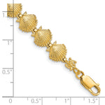 14k Yellow Gold Polished Scallop Shell 7.25 inch Bracelet, shown with a ruler for scale