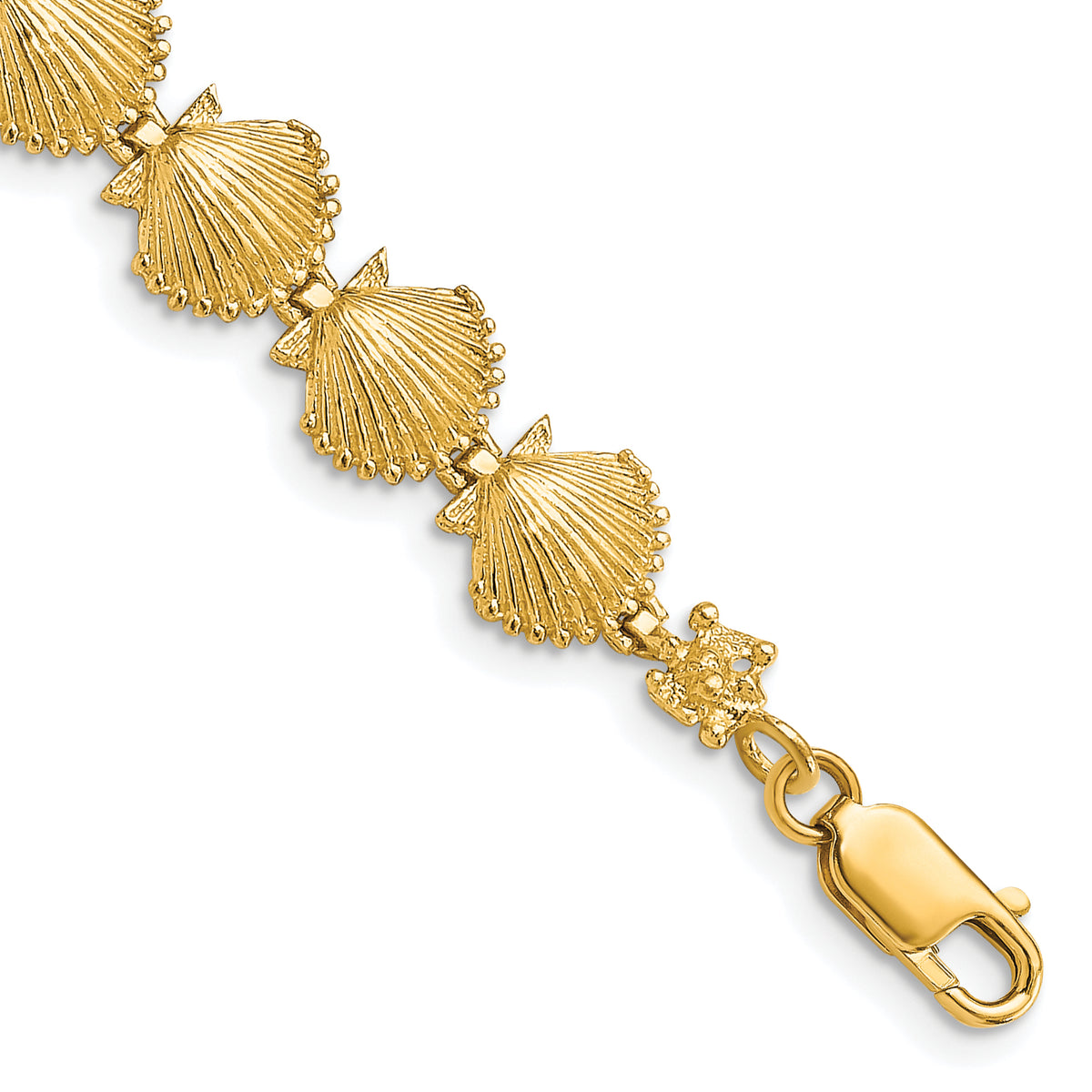 14k Yellow Gold Polished Scallop Shell 7.25 inch Bracelet