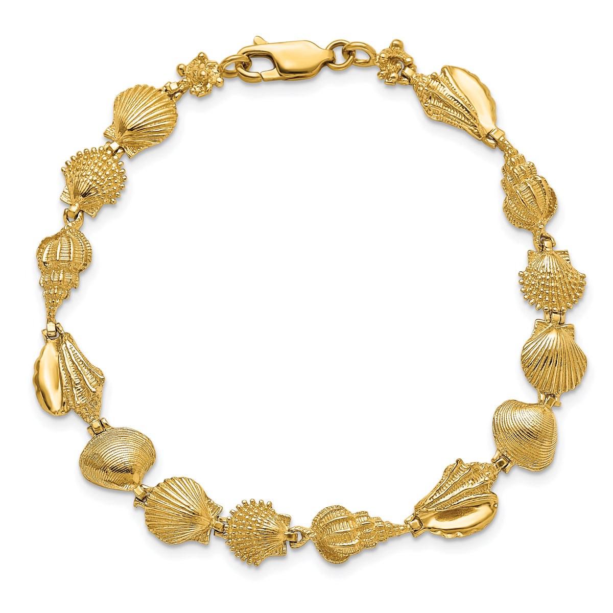 14k Yellow Gold Polished Sea Shells Bracelet, view 4 - 7.25 in