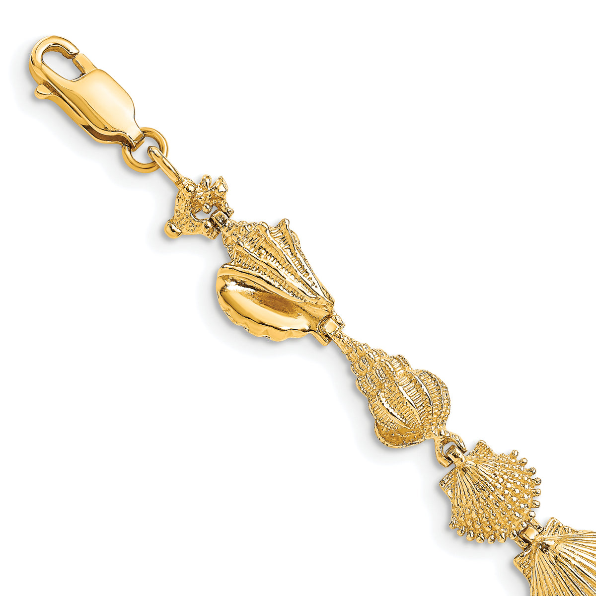 14k Yellow Gold Polished Sea Shells Bracelet - 7.25 in#7.25 in