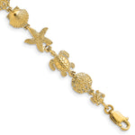 14k Yellow Gold Polished Turtle/Sand Dollar/Shell/Starfish Link Bracelet - 7 in