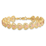 14k Two-Tone Gold Diamond-cut Hearts with Flowers 7.25 inch Bracelet, view 3