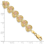 14k Two-Tone Gold Diamond-cut Hearts with Flowers 7.25 inch Bracelet, shown with a ruler for scale