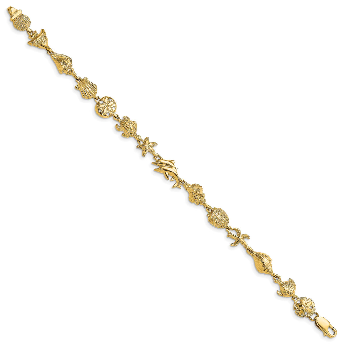 14k Yellow Gold Polished and Textured Ocean Motif 7.25 inch Bracelet, view 2