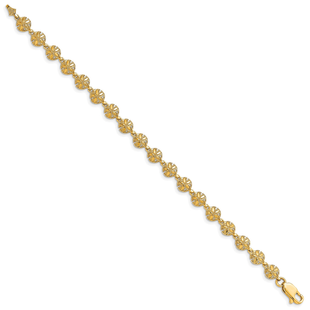 14k Yellow Gold Polished and Textured Mini Sand Dollar 7 inch Bracelet, view 2