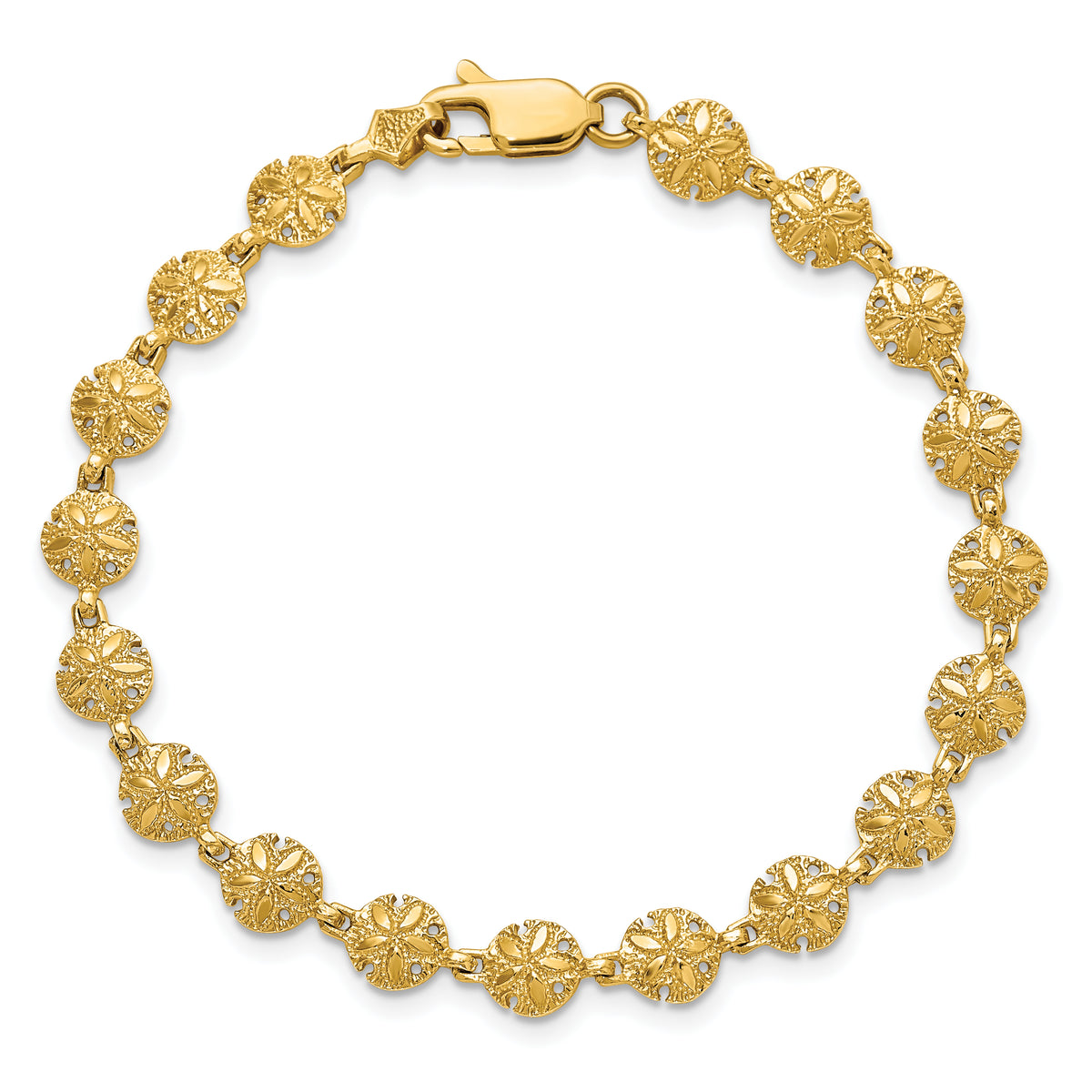 14k Yellow Gold Polished and Textured Mini Sand Dollar 7 inch Bracelet, view 4