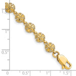 14k Yellow Gold Polished and Textured Mini Sand Dollar 7 inch Bracelet, shown with a ruler for scale
