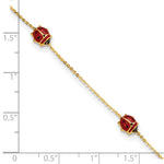 14k Polished Red and Black Enameled Ladybugs 6.5 inch Plus 0.75 inch Extender Bracelet