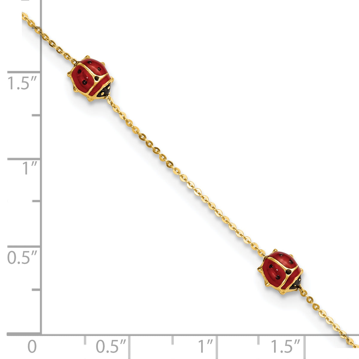14k Polished Red and Black Enameled Ladybugs 6.5 inch Plus 0.75 inch Extender Bracelet
