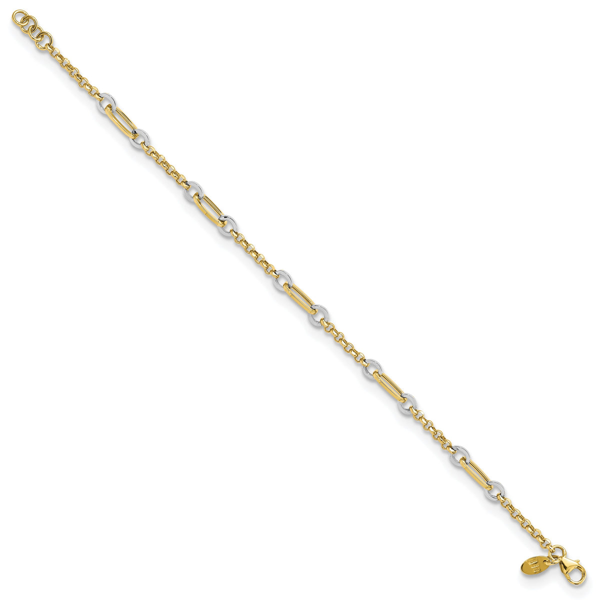 14k Two-Tone Gold Fancy Oval Link and Chain Bracelet, 7.25-7.75 inch, view 2