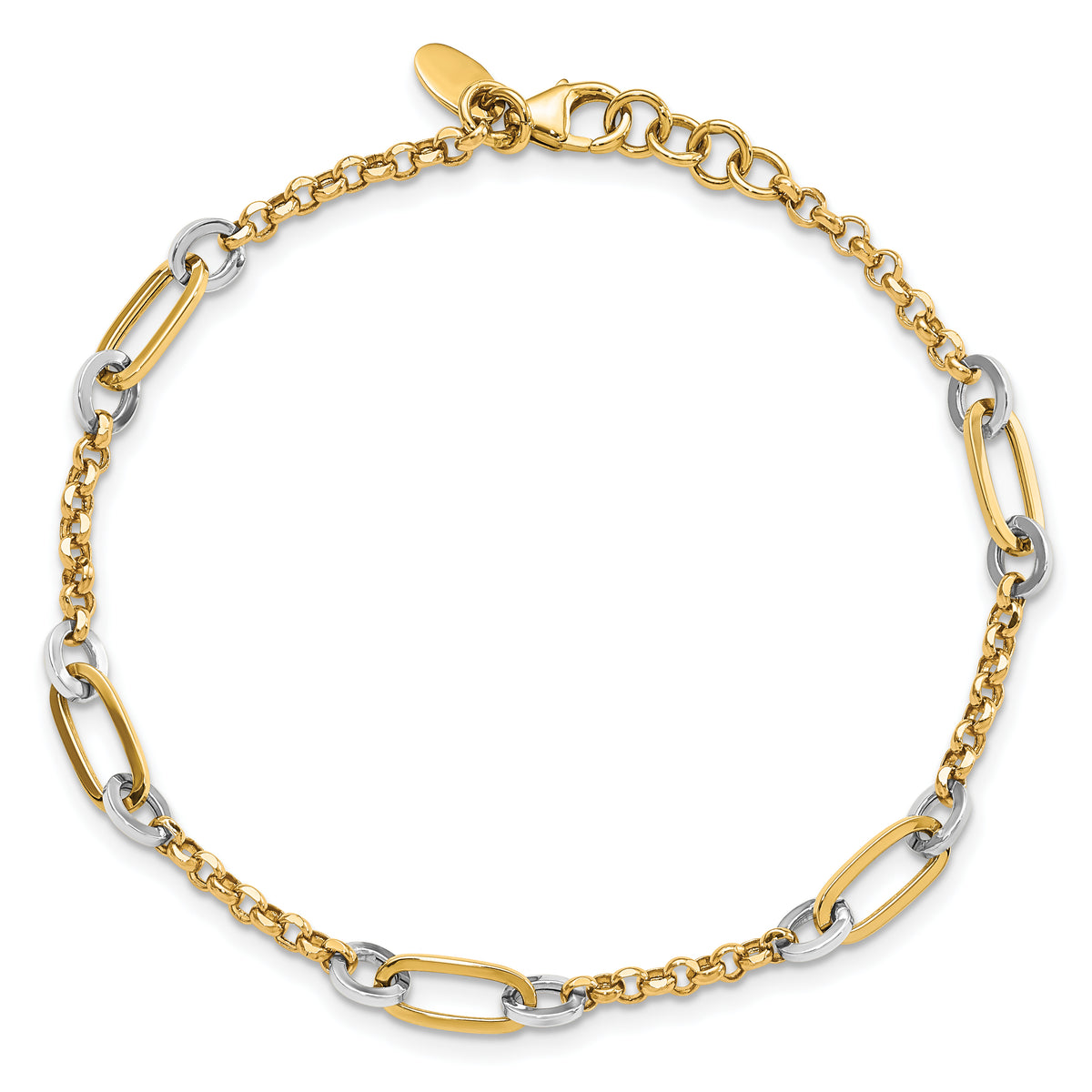 14k Two-Tone Gold Fancy Oval Link and Chain Bracelet, 7.25-7.75 inch, view 4