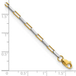 14k Two-Tone Gold Polished Fancy Box Links 7.5 inch Bracelet, shown with a ruler for scale