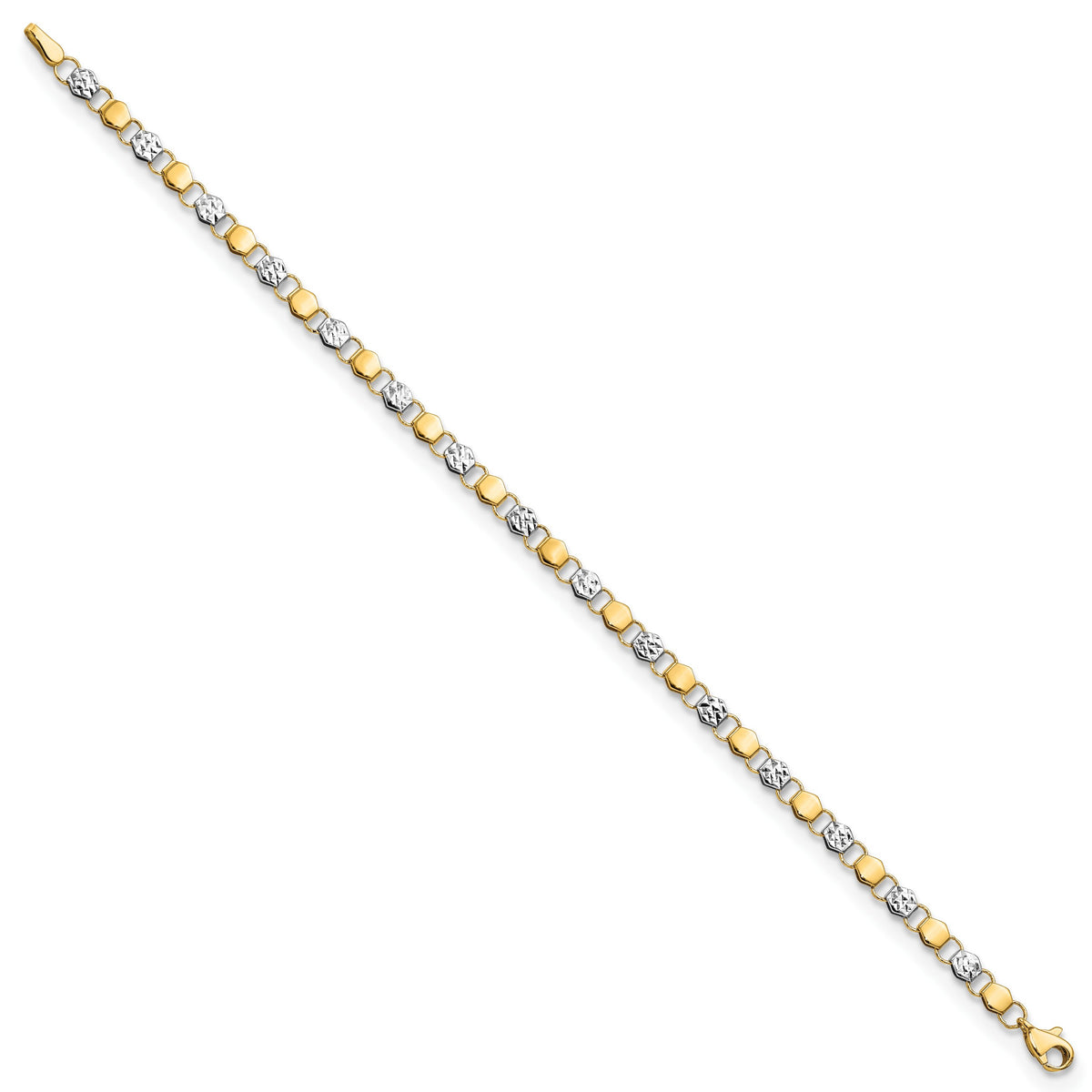 14k Gold and White Rhodium Diamond-cut Fancy Link 7.5 inch Bracelet, view 2