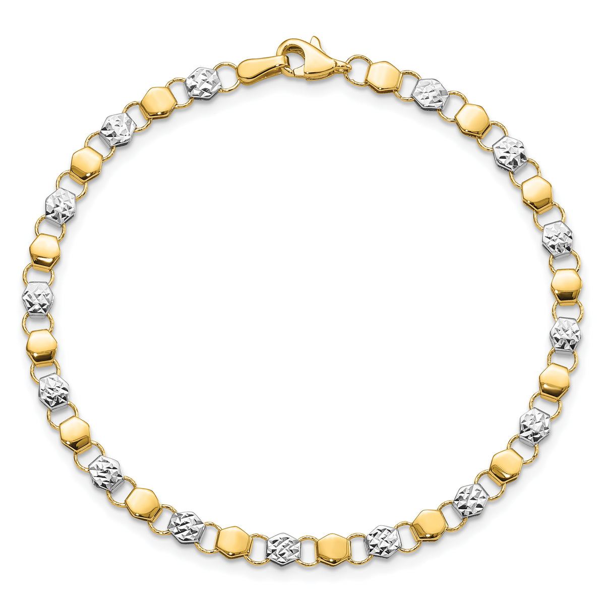 14k Gold and White Rhodium Diamond-cut Fancy Link 7.5 inch Bracelet, view 4