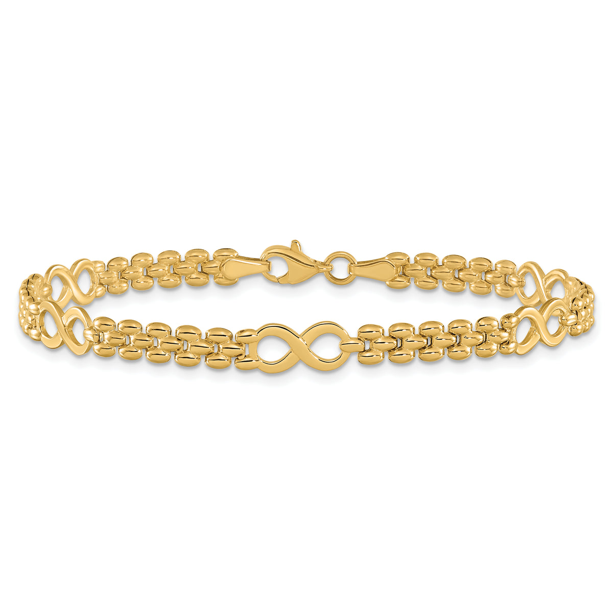 14k Yellow Gold Polished Infinity Symbol and Fancy Link 5-Station 7.5 inch Bracelet, view 3