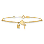 14k Yellow Gold Polished and Diamond-cut Heart Lock and Key 7-7.5 inch Bracelet, view 3