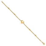 14k Yellow Gold Polished and Diamond-cut Beaded Puffed Heart 7.75 inch Bracelet, view 2