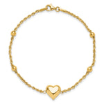 14k Yellow Gold Polished and Diamond-cut Beaded Puffed Heart 7.75 inch Bracelet, view 4
