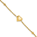 14k Yellow Gold Polished and Diamond-cut Beaded Puffed Heart 7.75 inch Bracelet