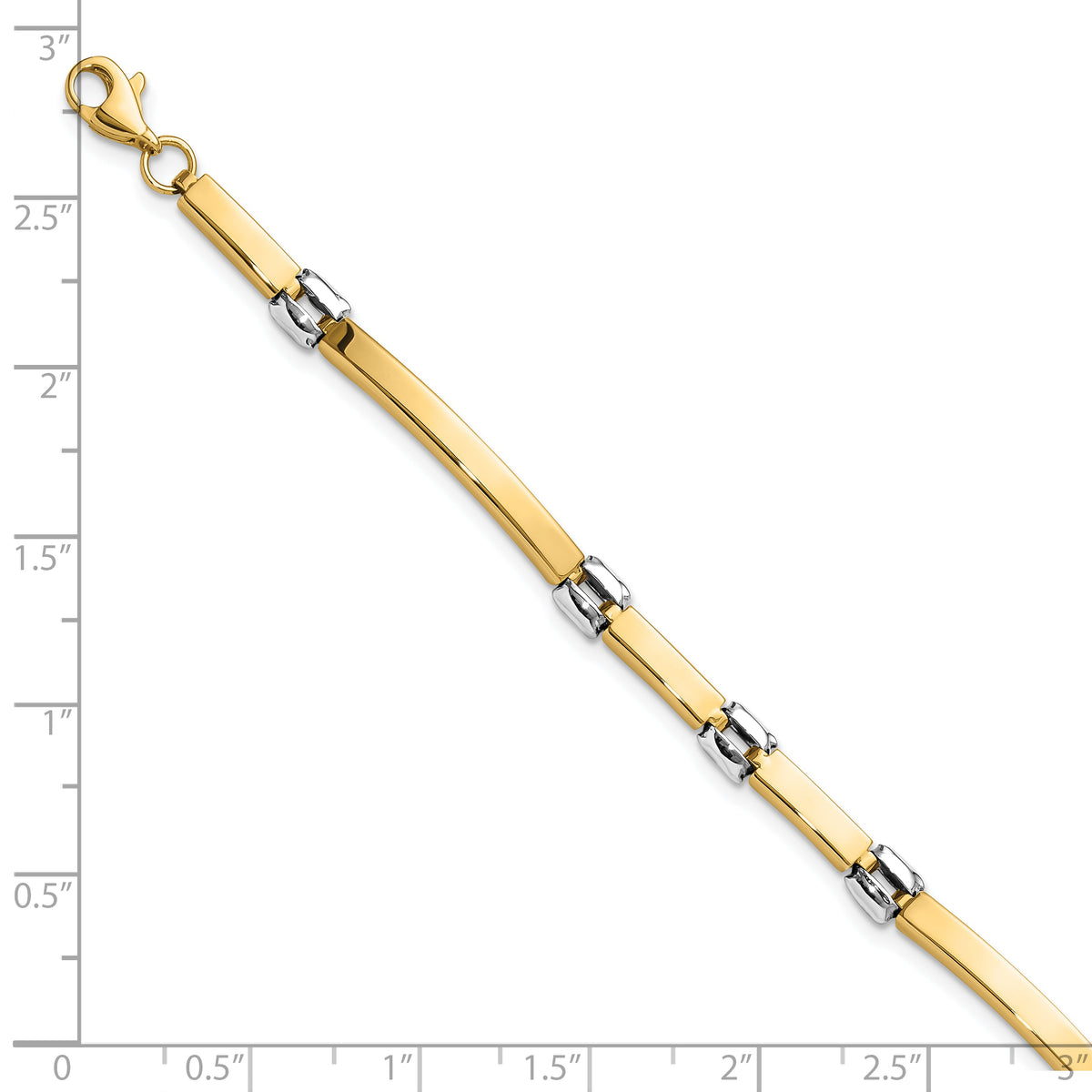 14k Two-Tone Gold Polished 4.5mm Fancy Link and Bar 7.5 inch Bracelet, shown with a ruler for scale