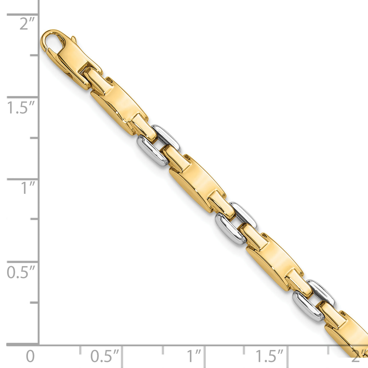 14k Two-Tone Gold Polished 4.8mm Fancy Link 7.5 inch Bracelet, shown with a ruler for scale
