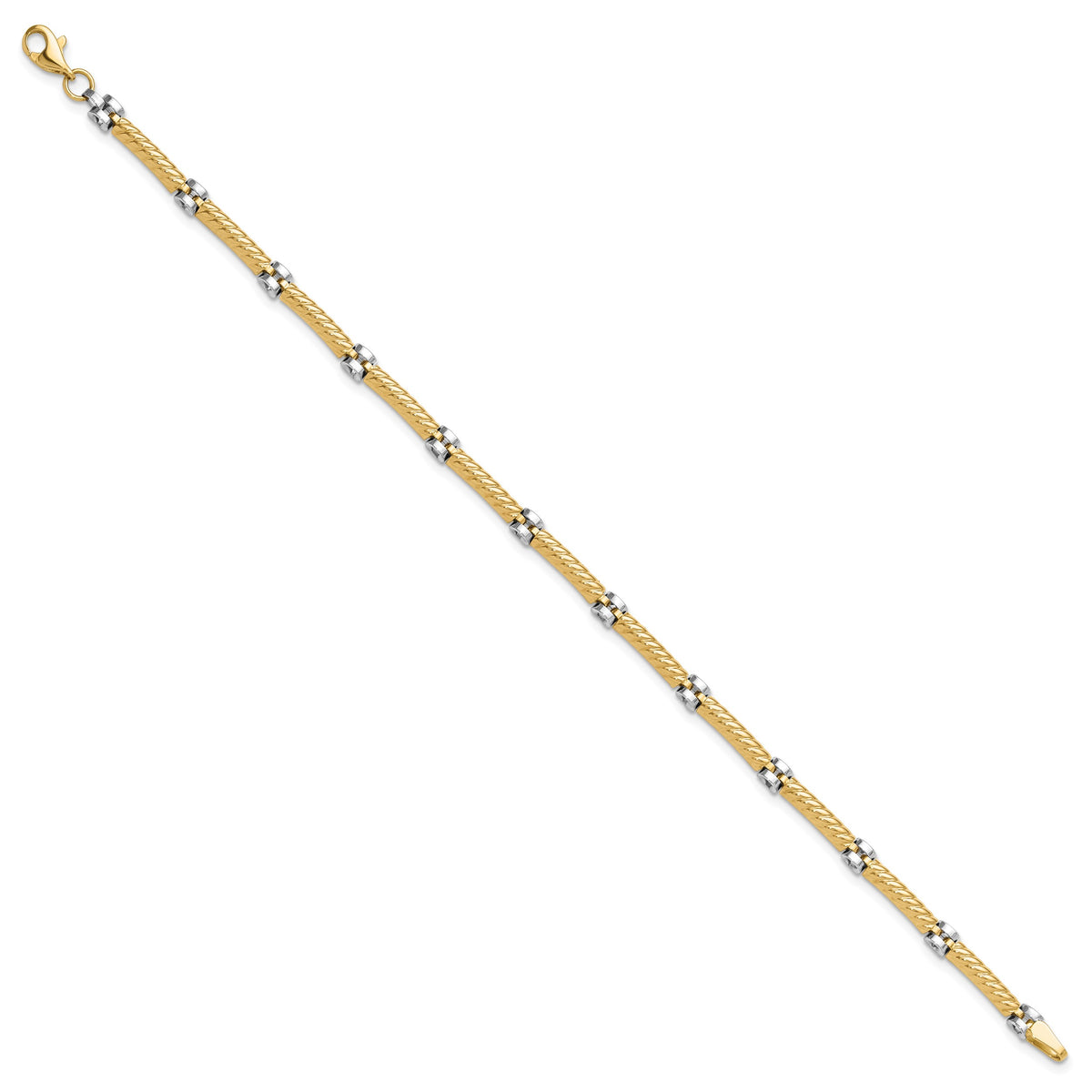 14k Two-Tone Gold Polished 3.5mm Fancy Twisted Bar Link 7.75 inch Bracelet, view 2