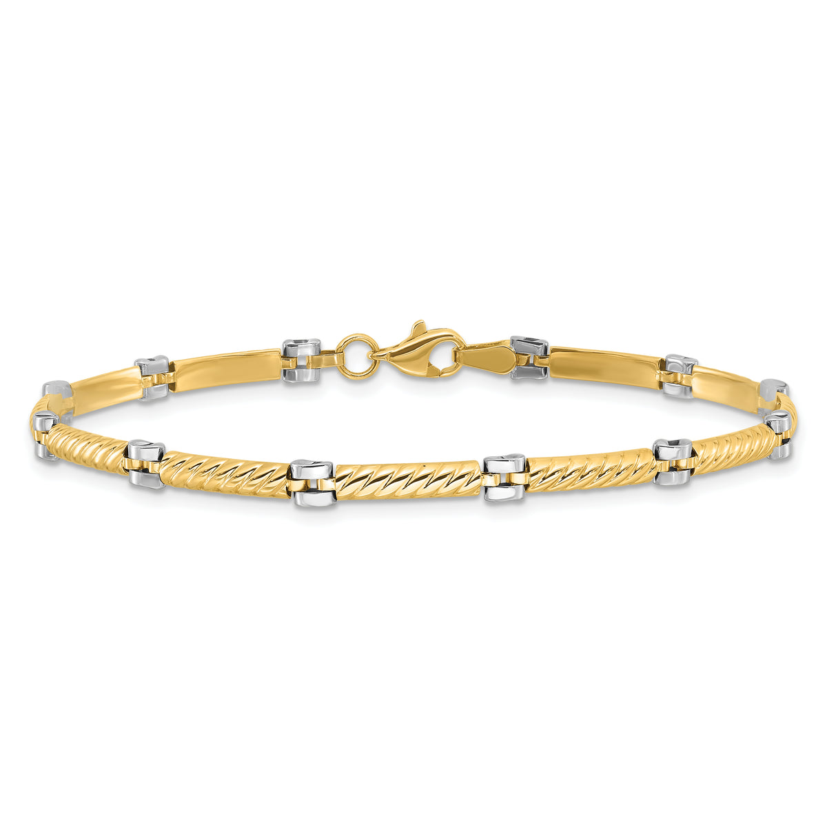 14k Two-Tone Gold Polished 3.5mm Fancy Twisted Bar Link 7.75 inch Bracelet, view 3