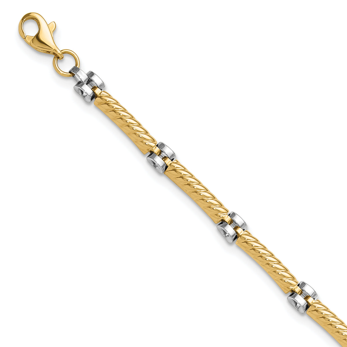 14k Two-Tone Gold Polished 3.5mm Fancy Twisted Bar Link 7.75 inch Bracelet