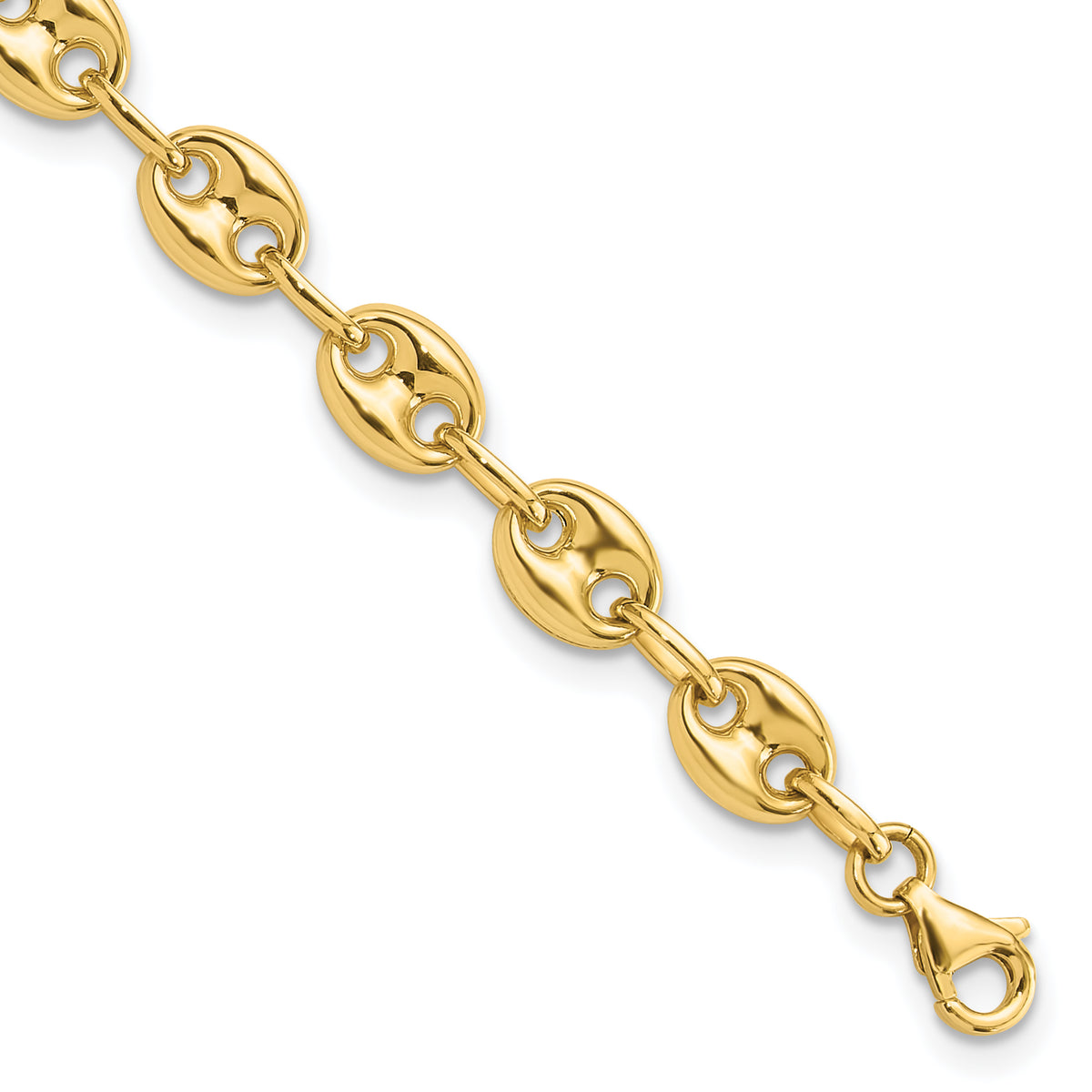 14k Yellow Gold Polished 6.3mm Puffed Anchor/Mariner Link 7.75 inch Bracelet