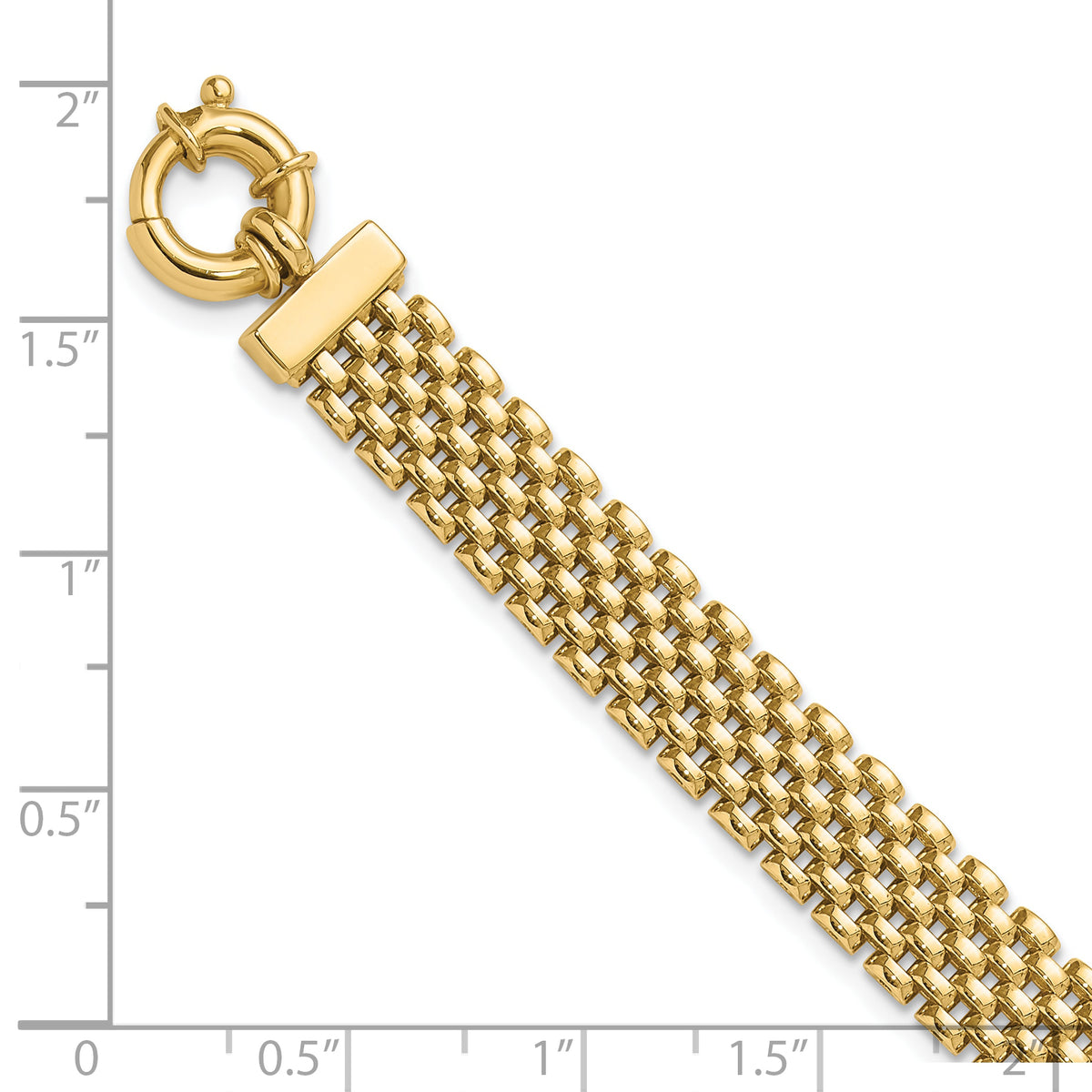 14k Yellow Gold Polished 8.4mm Panther Link 7.5 inch Bracelet, shown with a ruler for scale