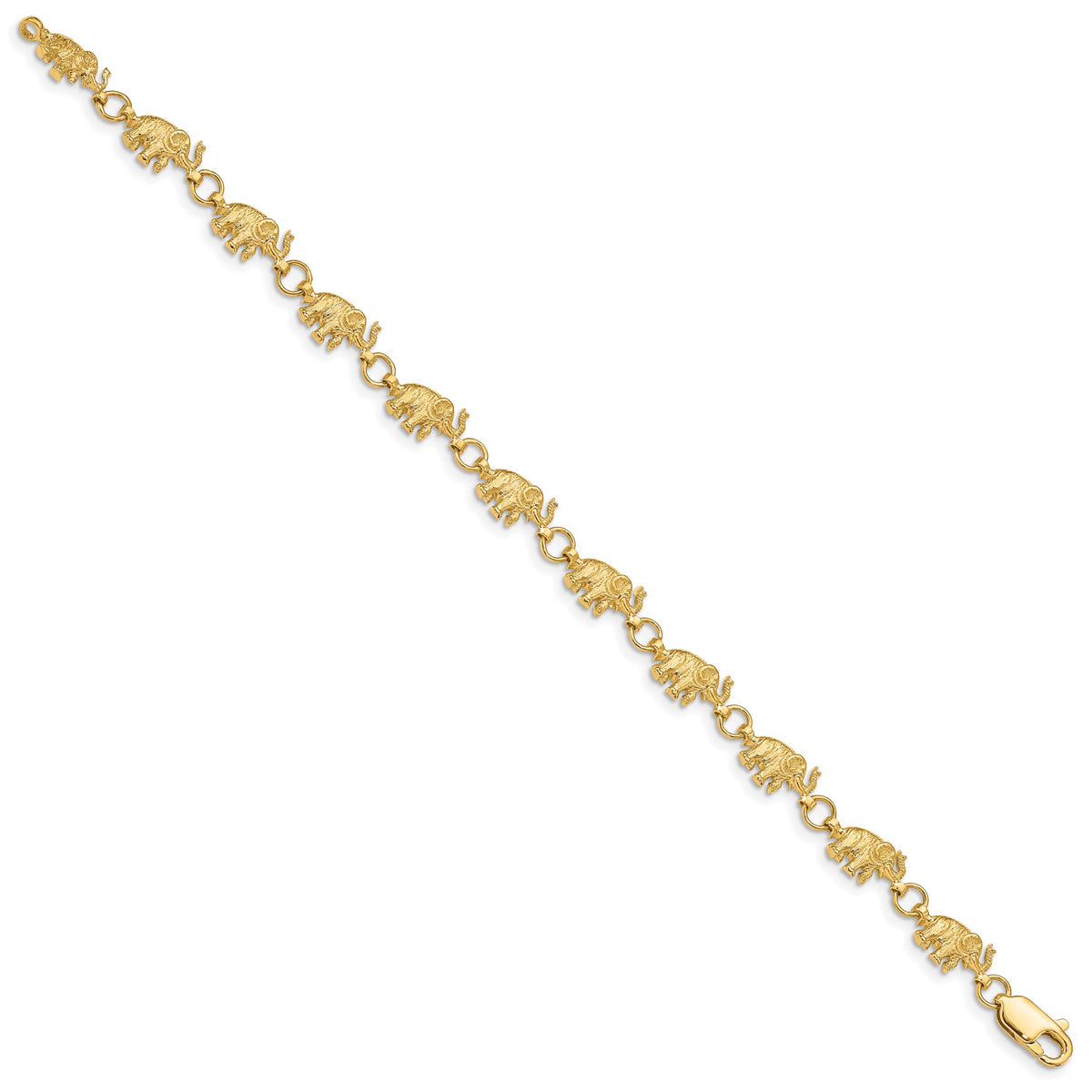 14k Yellow Gold Polished and Textured Elephant Bracelet, view 2 - 7 in