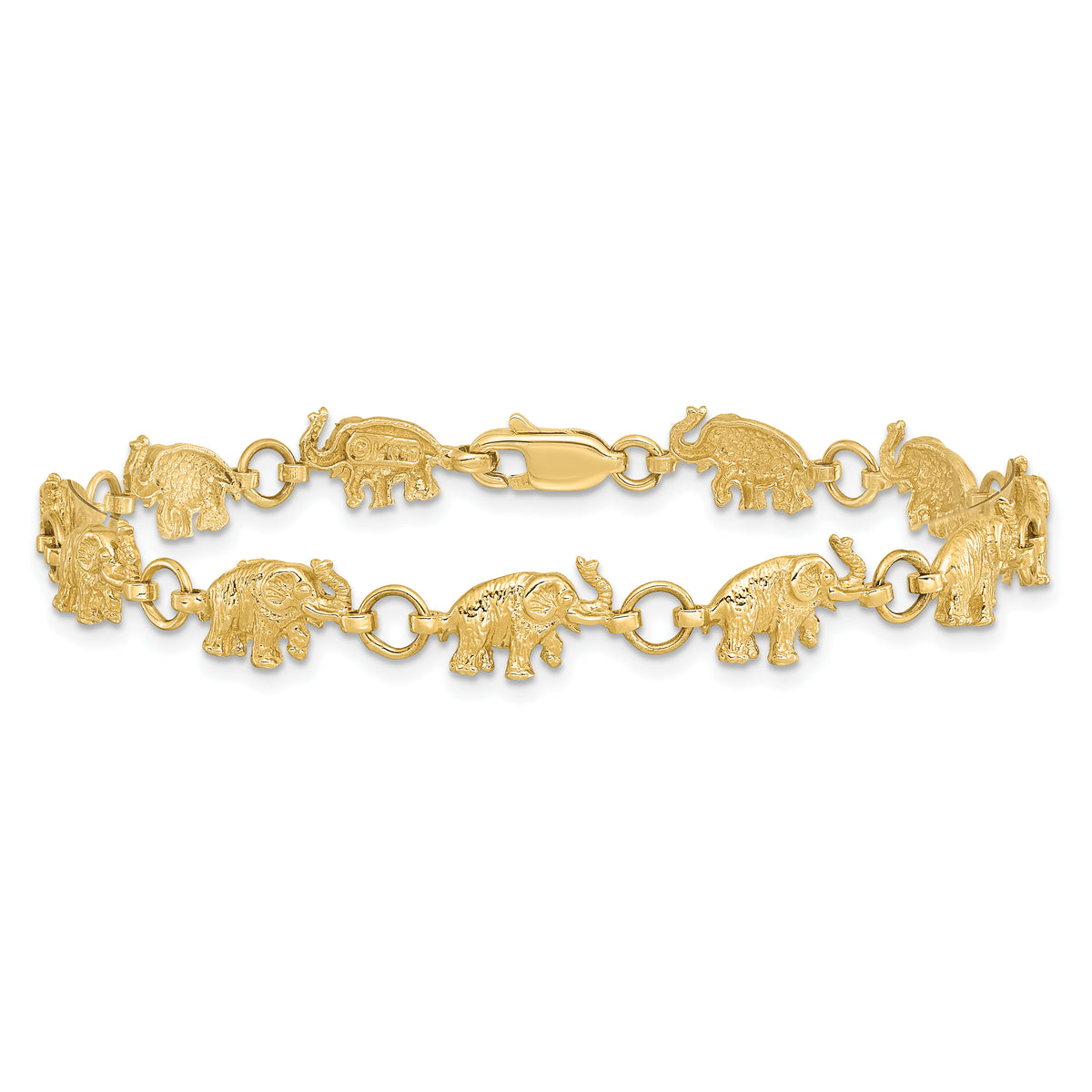 14k Yellow Gold Polished and Textured Elephant Bracelet, view 3 - 7 in