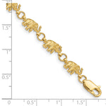 14k Yellow Gold Polished and Textured Elephant Bracelet, shown with a ruler for scale - 7 in