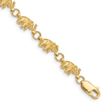 14k Yellow Gold Polished and Textured Elephant Bracelet - 7 in