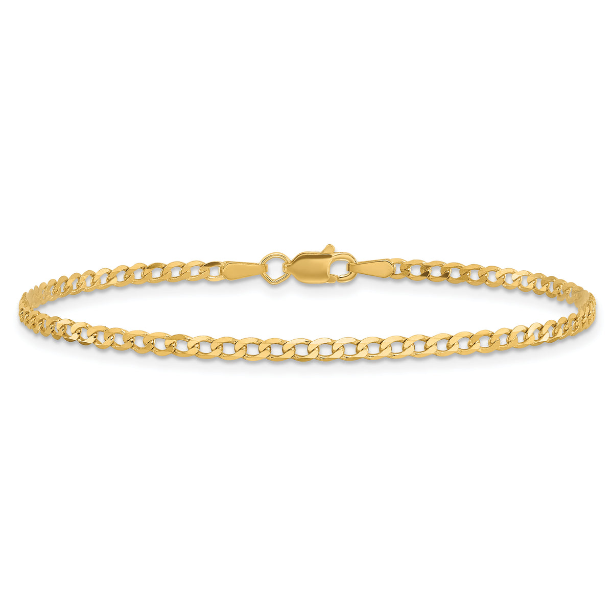 Gold (10K & 14K) Flat Beveled Curb Chain Anklet - 14k Yellow Gold / 10 in / 2.2 mm