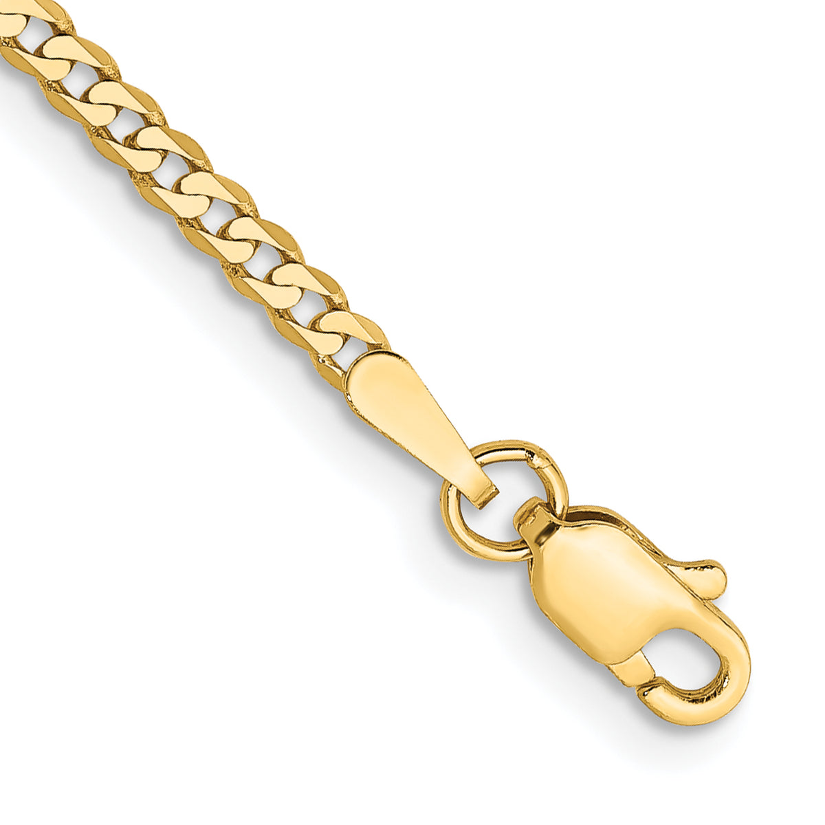 Gold (10K & 14K) Flat Beveled Curb Chain Bracelet - 14k Yellow Gold / 7 in / 2.2 mm