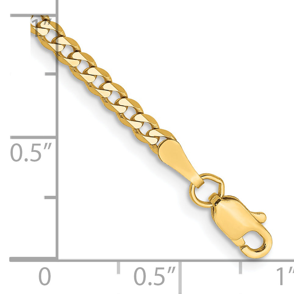 Gold (10K & 14K) Flat Beveled Curb Chain Anklet - 14k Yellow Gold / 9 in / 2.3 mm