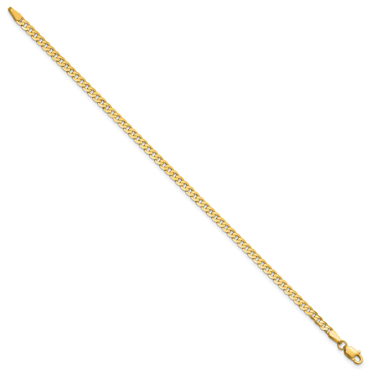 Gold (10K & 14K) Flat Beveled Curb Chain Bracelet - 14k Yellow Gold / 7 in / 2.9 mm