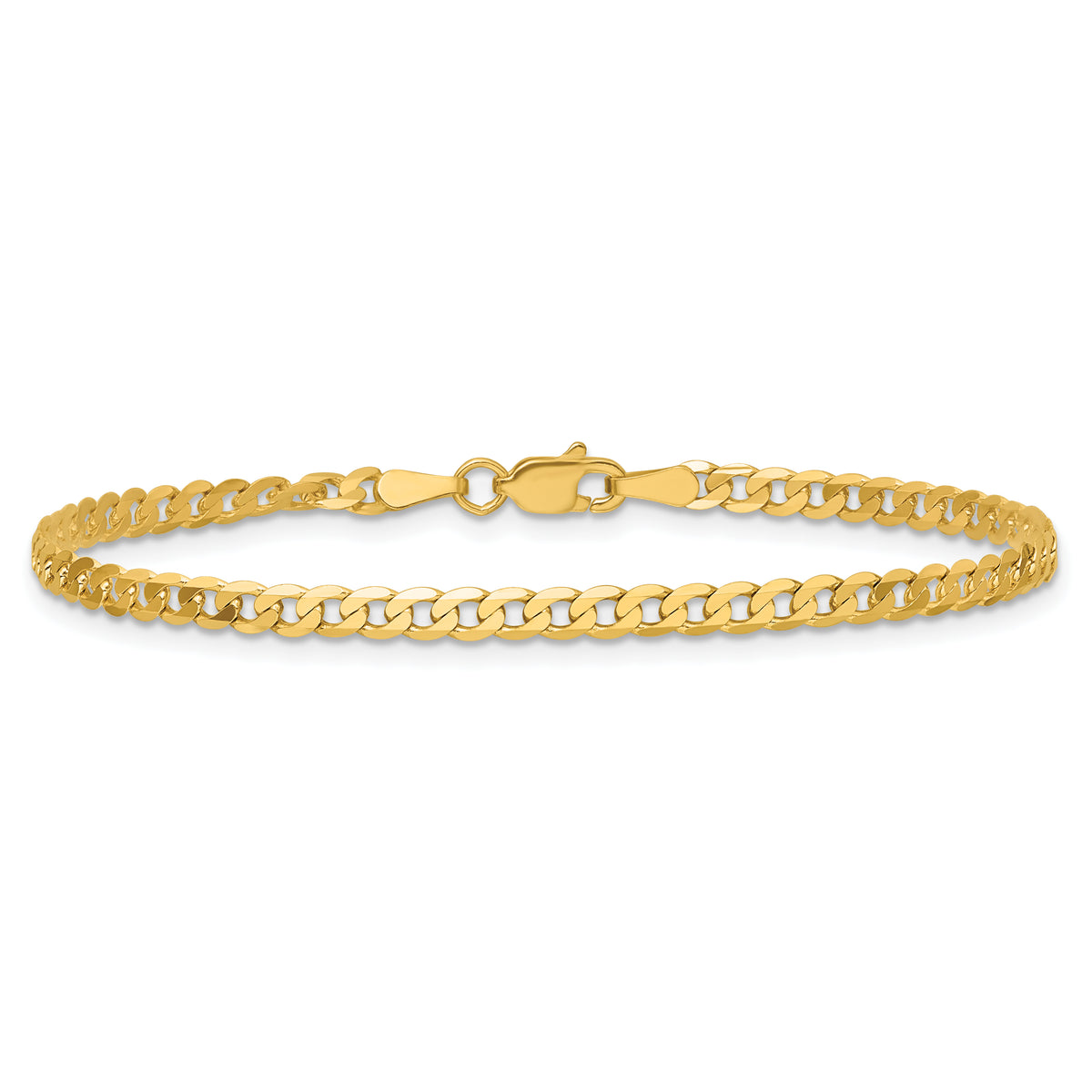 Gold (10K & 14K) Flat Beveled Curb Chain Anklet - 14k Yellow Gold / 9 in / 2.9 mm
