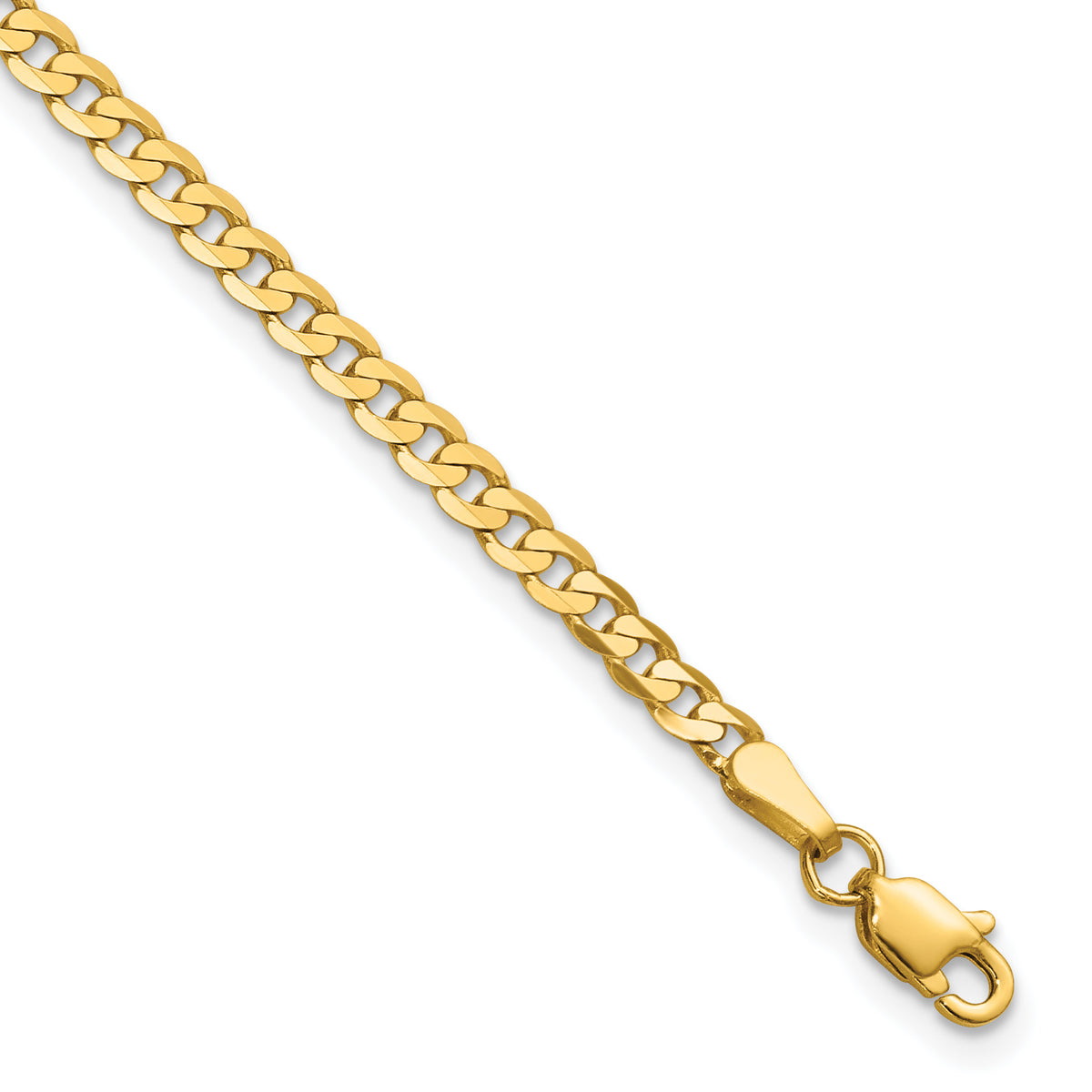 Gold (10K & 14K) Flat Beveled Curb Chain Anklet - 14k Yellow Gold / 9 in / 2.9 mm