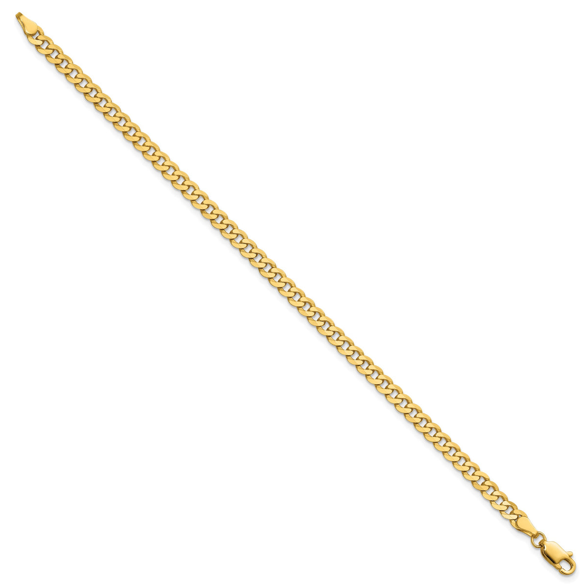 Gold (10K & 14K) Flat Beveled Curb Chain Bracelet - 14k Yellow Gold / 7 in / 3.9 mm