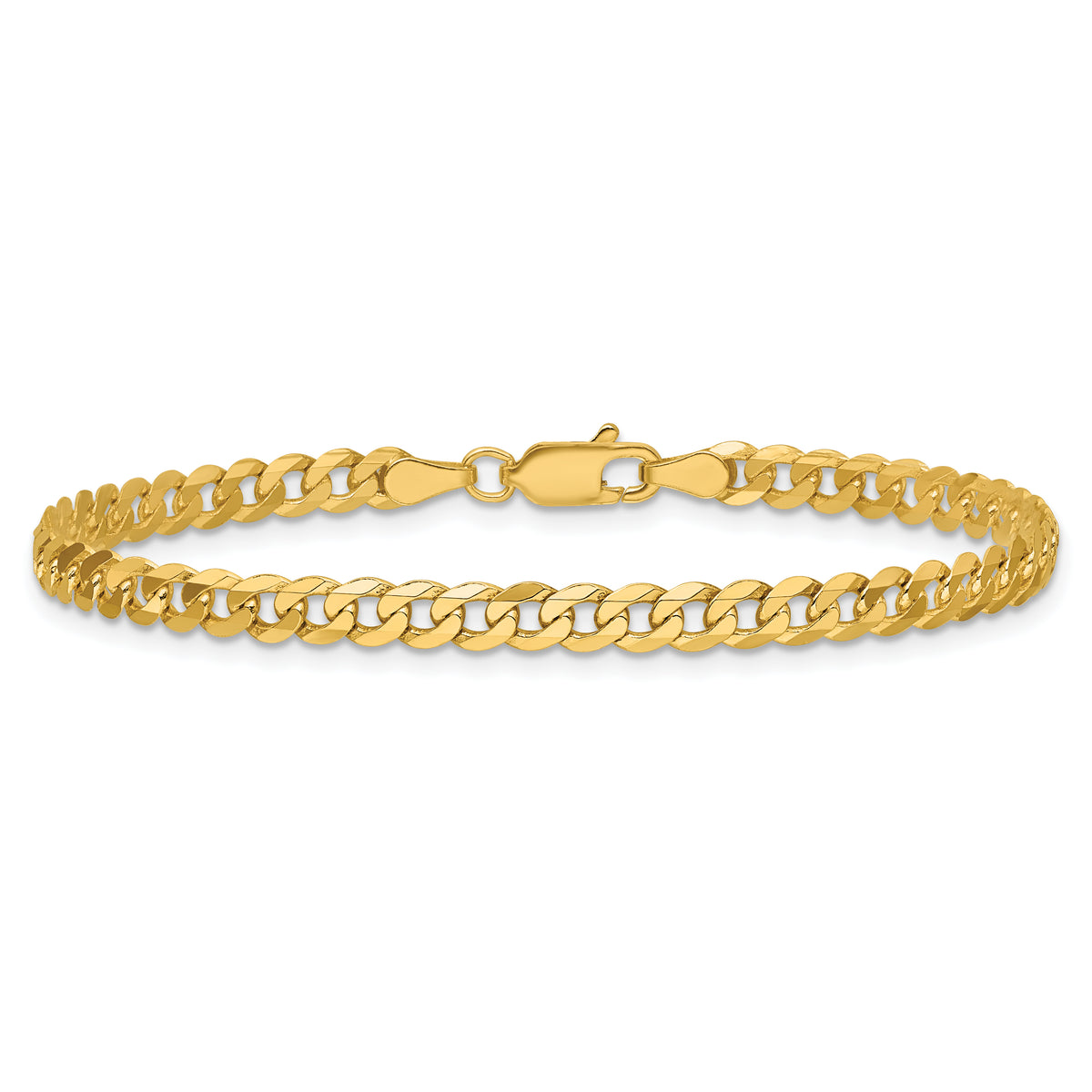 Gold (10K & 14K) Flat Beveled Curb Chain Bracelet - 14k Yellow Gold / 7 in / 3.9 mm