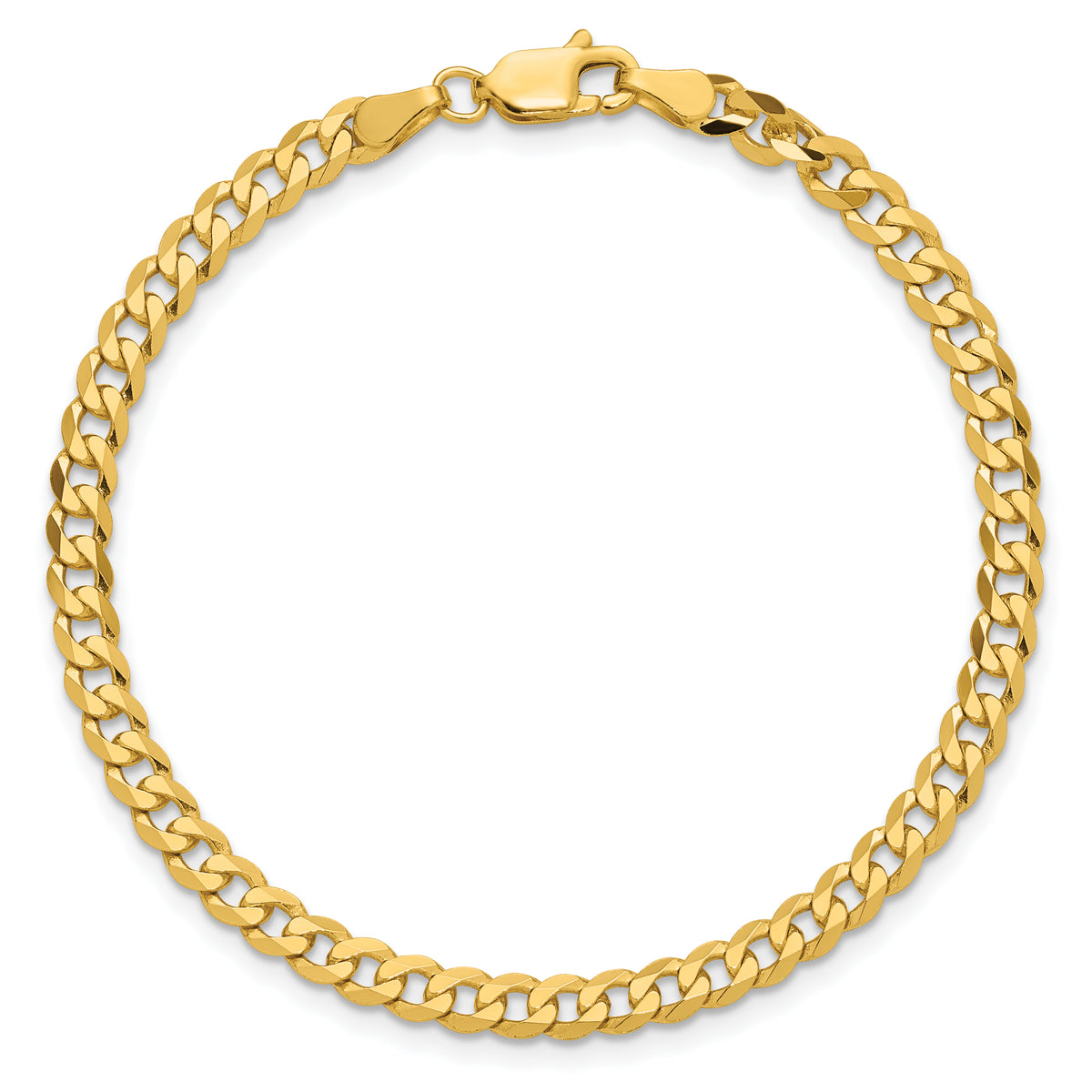 Gold (10K & 14K) Flat Beveled Curb Chain Bracelet - 14k Yellow Gold / 7 in / 3.9 mm