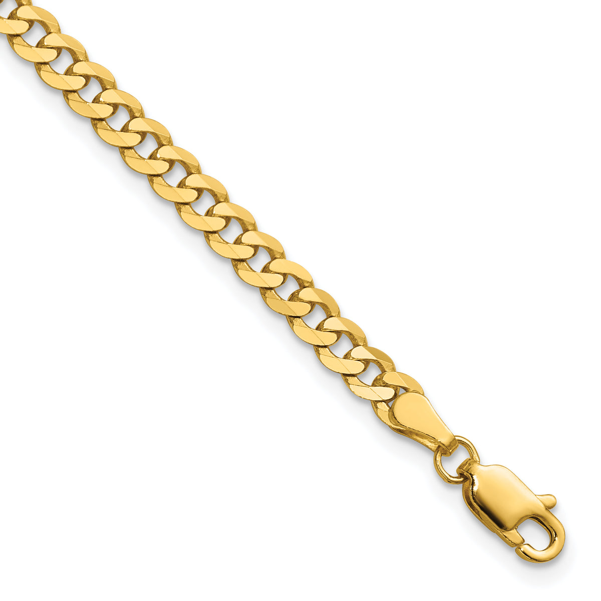 Gold (10K & 14K) Flat Beveled Curb Chain Bracelet - 14k Yellow Gold / 7 in / 3.9 mm